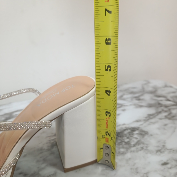 TOP Moda White Rhinestone-Strap Block Heel Sandals - Picture 7 of 8